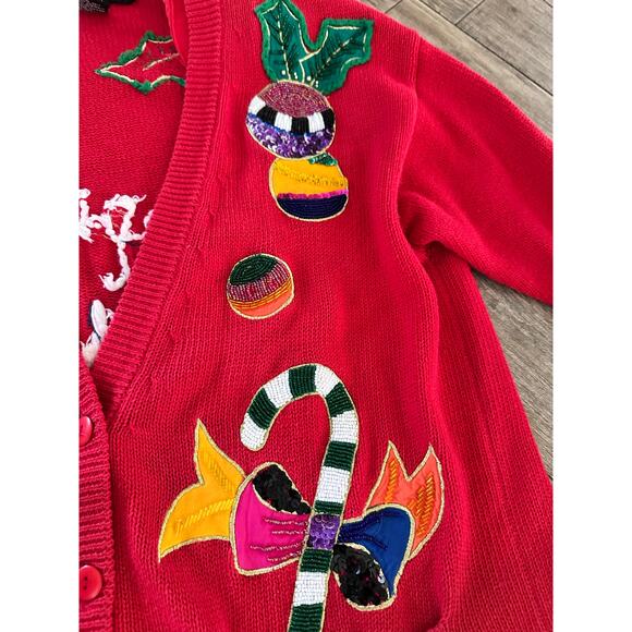 Vintage iB Diffusion Women's Red Long Sleeve Cardigan Sweater Size Small - Picture 4 of 12